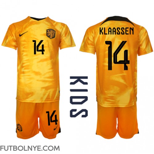 Camiseta Países Bajos Davy Klaassen #14 Primera Equipación para niños Mundial 2022 manga corta (+ pantalones cortos)